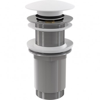 Донный клапан сифона ALCAPLAST A395B для умывальника CLICK/CLACK 5/4", цельнометаллический с большой белой заглушкой, без перелива, для пластиковых и стеклянных умывальников