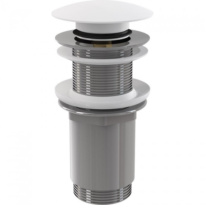 Донный клапан сифона ALCAPLAST для умывальника CLICK/CLACK 5/4", цельнометаллический с большой белой заглушкой, без перелива, для пластиковых и стеклянных умывальников A395B