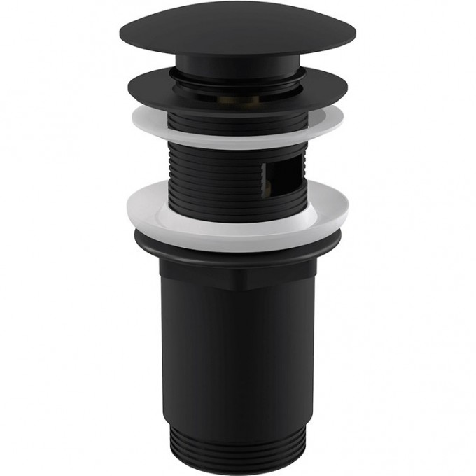 Донный клапан сифона ALCAPLAST для умывальника CLICK/CLACK 5/4", цельнометаллический с переливом и большой черной заглушкой A392BLACK