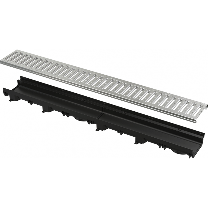 Дренажный канал 60мм ALCAPLAST с пластмассовой рамой и оцинкованной решеткой "Ц" профиля A15 AVZ112-R102