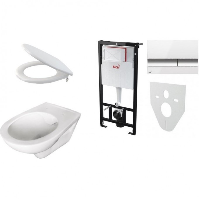 Комплект ALCAPLAST 6 v 1 WC ALCA RIMFLOW+ M1720-1, безободковый унитаз ALCA, сидение A604 CET 6 v 1 C WC ALCA RIMFLOW+ M1720-1