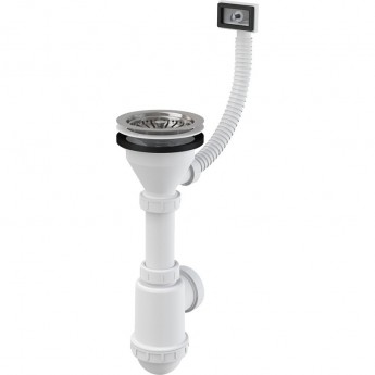 Сифон ALCAPLAST A447-DN50/40 для мойки с нержавеющей решеткой Ø115, гофропереливом, без штуцера