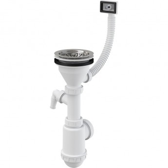 Сифон ALCAPLAST A447P-DN50/40 для мойки с нержавеющей решеткой Ø115, гофропереливом, с подводкой Сифон ALCAPLAST A447P-DN50/40 для мойки с нержавеющей решеткой Ø115, гофропереливом, с подводкой