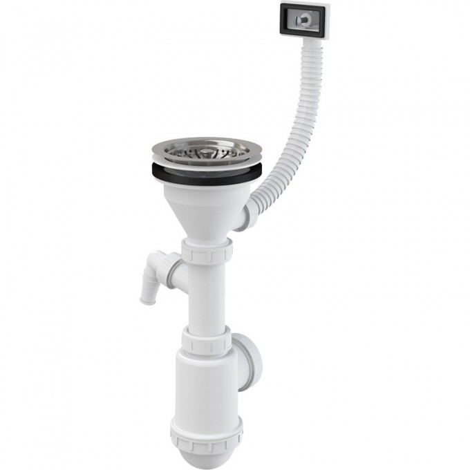 Сифон ALCAPLAST для мойки с нержавеющей решеткой Ø115, гофропереливом, с подводкой A447P-DN50/40