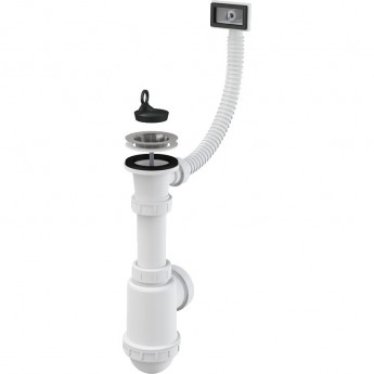 Сифон ALCAPLAST A444-DN50/40 для мойки с нержавеющей решеткой Ø70, гофропереливом, без штуцера Сифон ALCAPLAST A444-DN50/40 для мойки с нержавеющей решеткой Ø70, гофропереливом, без штуцера