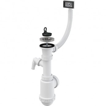 Сифон ALCAPLAST A444P-DN50/40 для мойки с нержавеющей решеткой Ø70, гофропереливом, с подводкой Сифон ALCAPLAST A444P-DN50/40 для мойки с нержавеющей решеткой Ø70, гофропереливом, с подводкой