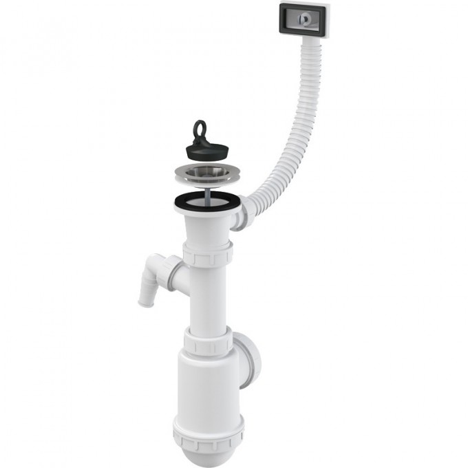 Сифон ALCAPLAST для мойки с нержавеющей решеткой Ø70, гофропереливом, с подводкой A444P-DN50/40