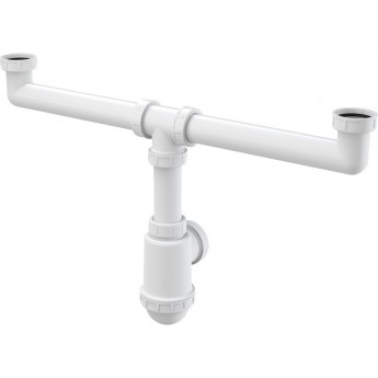 Сифон ALCAPLAST A448-DN50/40 для сдвоенной мойки, с накидными гайками 6/4", без штуцера Сифон ALCAPLAST A448-DN50/40 для сдвоенной мойки, с накидными гайками 6/4", без штуцера