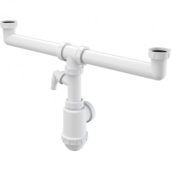 Сифон ALCAPLAST A448P-DN50/40 для сдвоенной мойки, с накидными гайками 6/4", с подводкой Сифон ALCAPLAST A448P-DN50/40 для сдвоенной мойки, с накидными гайками 6/4", с подводкой