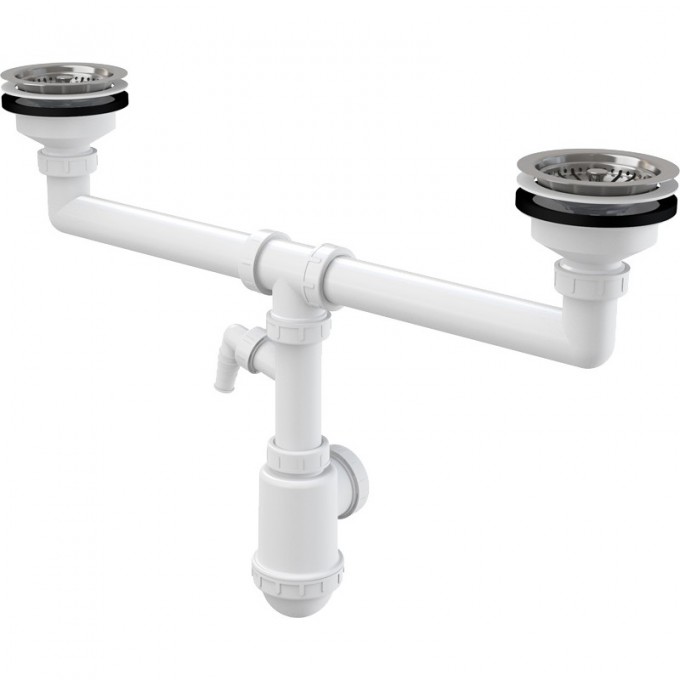 Сифон ALCAPLAST для сдвоенной мойки, с нержавеющими решетками Ø115 и подводкой A453P
