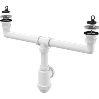 Сифон ALCAPLAST A449-DN50/40 для сдвоенной мойки, с нержавеющими решетками Ø70, без штуцера