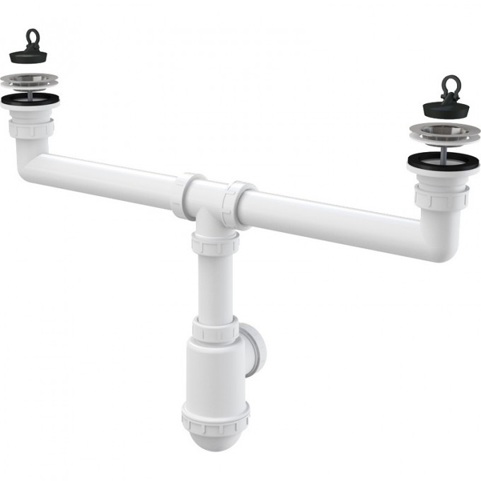 Сифон ALCAPLAST для сдвоенной мойки, с нержавеющими решетками Ø70, без штуцера A449-DN50/40