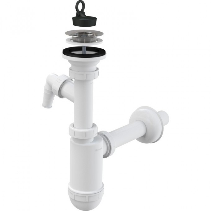 Сифон ALCAPLAST для умывальника Ø32 с нержавеющей peшeткой Ø63, с подводкой A410P