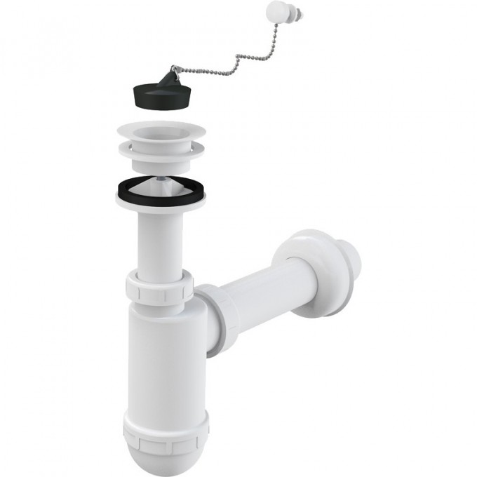 Сифон ALCAPLAST для умывальника Ø40 с пластмассовой решеткой Ø63, с цепочкой A42R