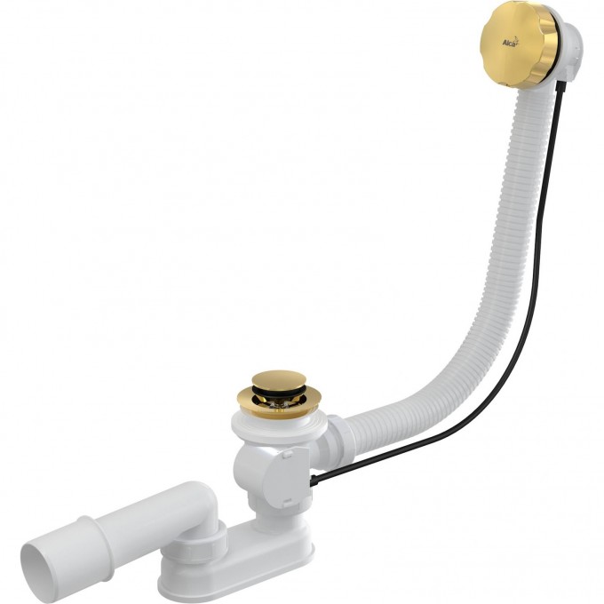Сифон ALCAPLAST для ванны автомат, комплект, металл/металл золото, 100 см A55GOLD-100-RU-01