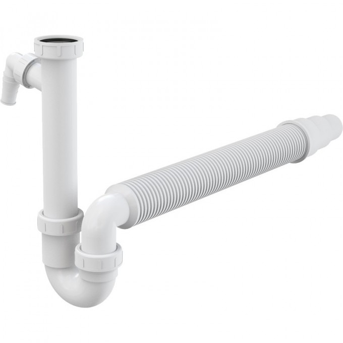Сифон ALCAPLAST трубчатый с накидной гайкой 6/4", с гофрой, с подводкой A83-DN50/40