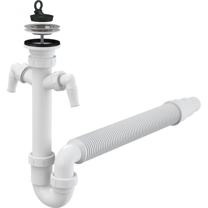 Сифон ALCAPLAST трубчатый с нержавеющей решеткой Ø70 и гофрой, с двумя подводками A840-DN50/40