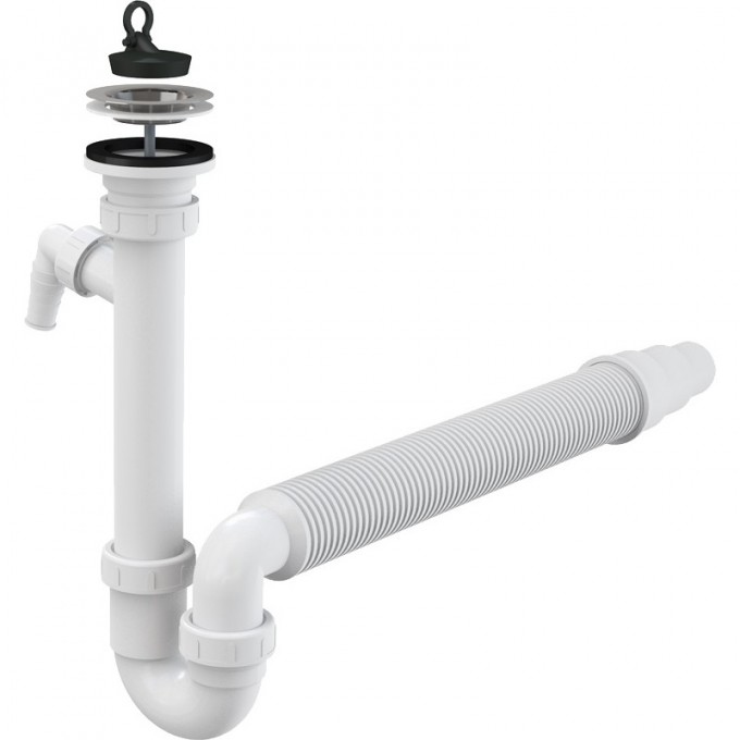 Сифон ALCAPLAST трубчатый с нержавеющей решеткой Ø70 и гофрой, с подводкой A830-DN50/40