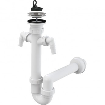 Сифон ALCAPLAST A820-DN40 трубчатый с нержавеющей решеткой Ø70, с двумя подводками