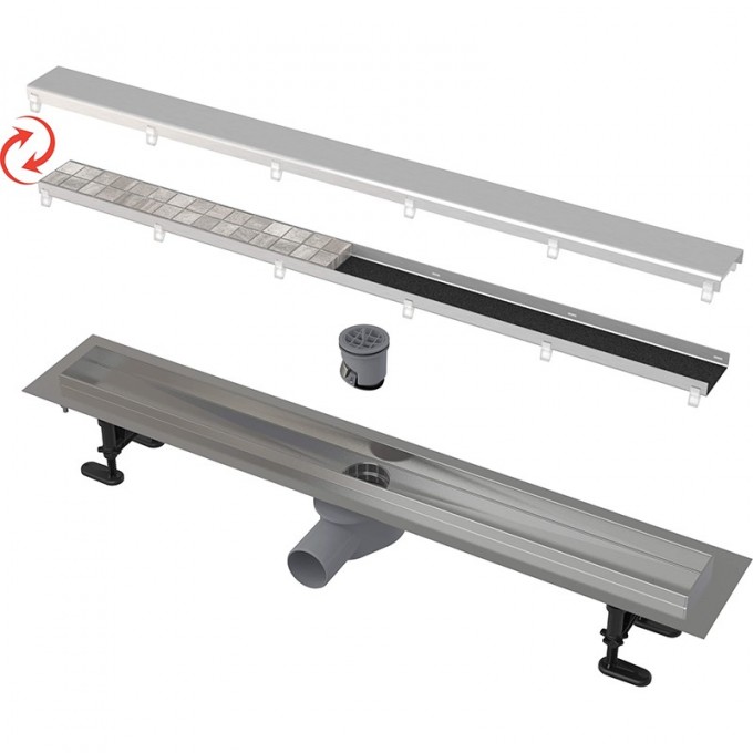 Водоотводящий желоб ALCAPLAST FIT&GO с двухсторонней решеткой DOUBLE APZ13-DOUBLE9-950