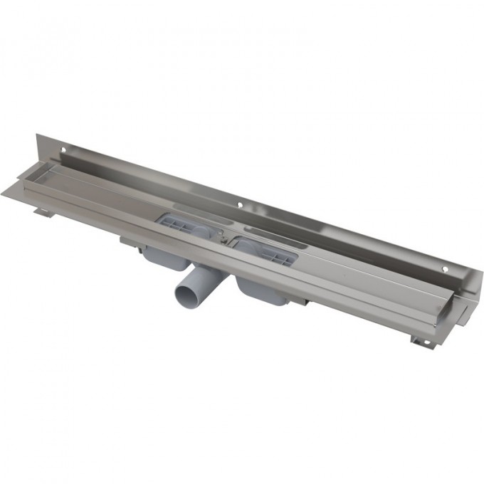 Водоотводящий желоб ALCAPLAST FLEXIBLE для перфорированной решетки с регулируемым краем, к стене, низкий, горизонтальный сток APZ104-1150