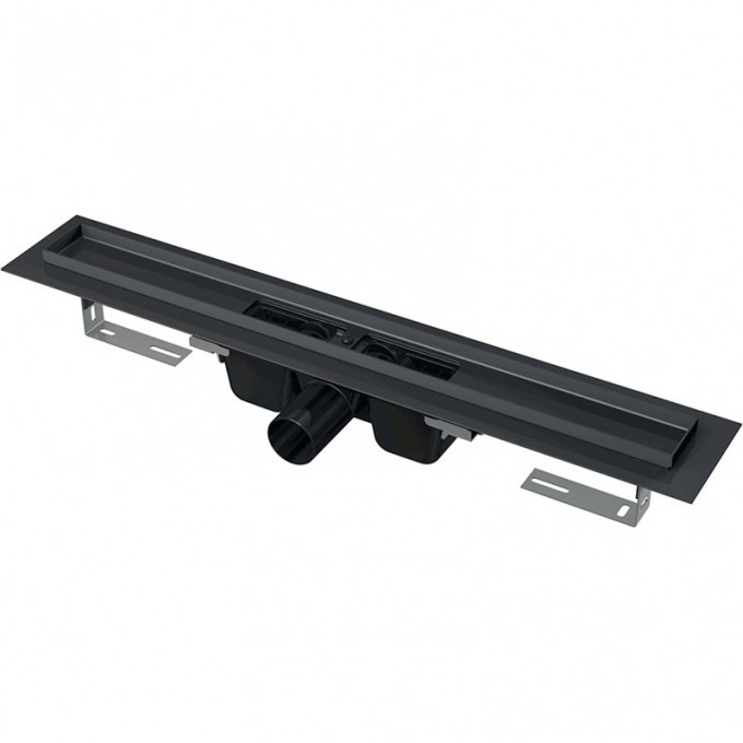 Водоотводящий желоб ALCAPLAST с порогами для перфорированной решетки, черный матовый, горизонтальный сток APZ1BLACK-750