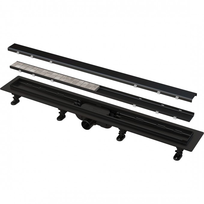 Водоотводящий желоб ALCAPLAST с порогами для решетки или под кладку плитки черный APZ19BLACK-950